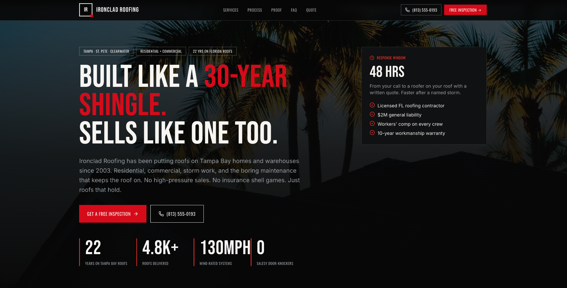 Ironclad Roofing — Roofing website template preview